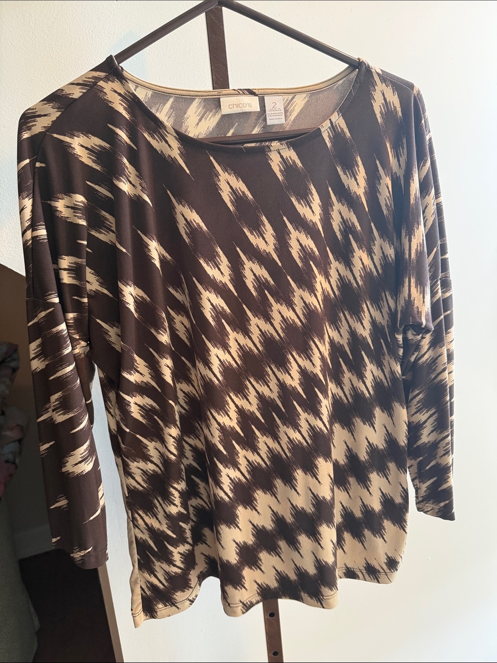 Chico's Brown & Cream Abstract Print Long Sleeve Top